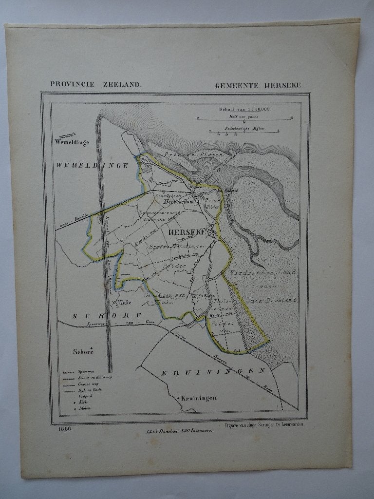 Steendruk Kuyperkaarten Z-Beveland Walcheren Zeeland 1866, Origineel, Ophalen of Verzenden, Kaarten en plattegronden, Lithografie