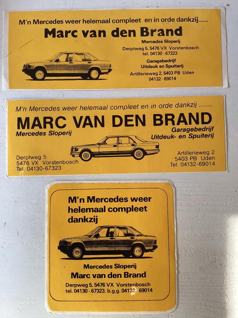 3 stickers Mercedes sloperij Marc van den Brand Vorstenbosch, Verzenden, Zo goed als nieuw