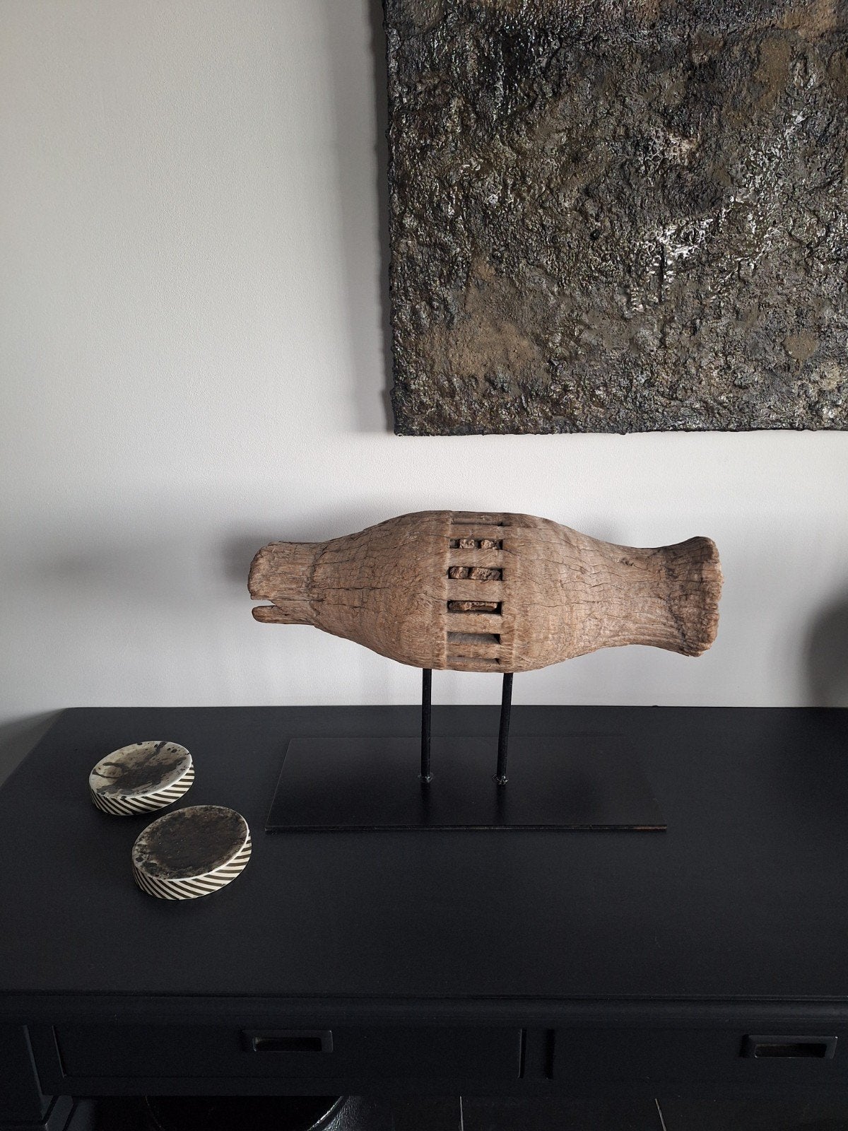 Uniek oud houten object op standaard - Decoratief, Antiek en Kunst, Ophalen