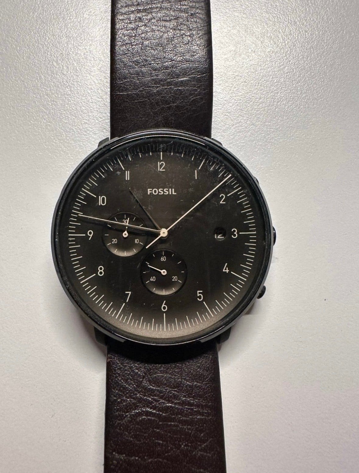 Fossil horloge zwart - Batterij leeg, Overige merken, Leer, Staal, Polshorloge