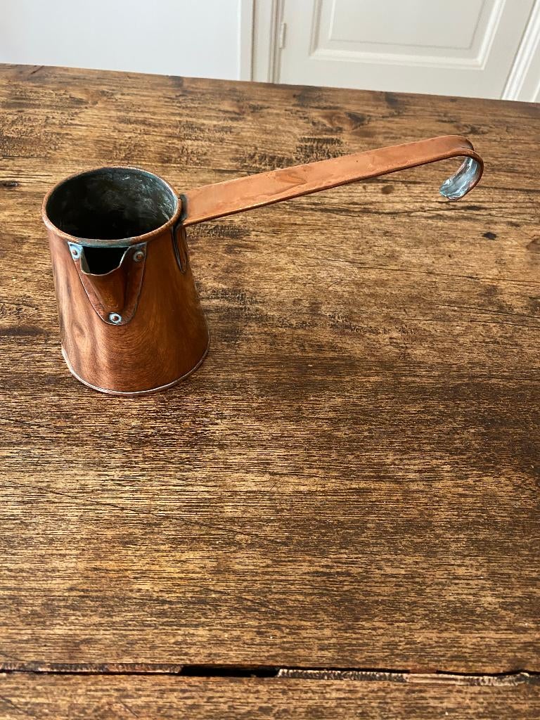 Brocante, antieke koperen schenkan/snorrepot, Antiek en Kunst, Ophalen of Verzenden