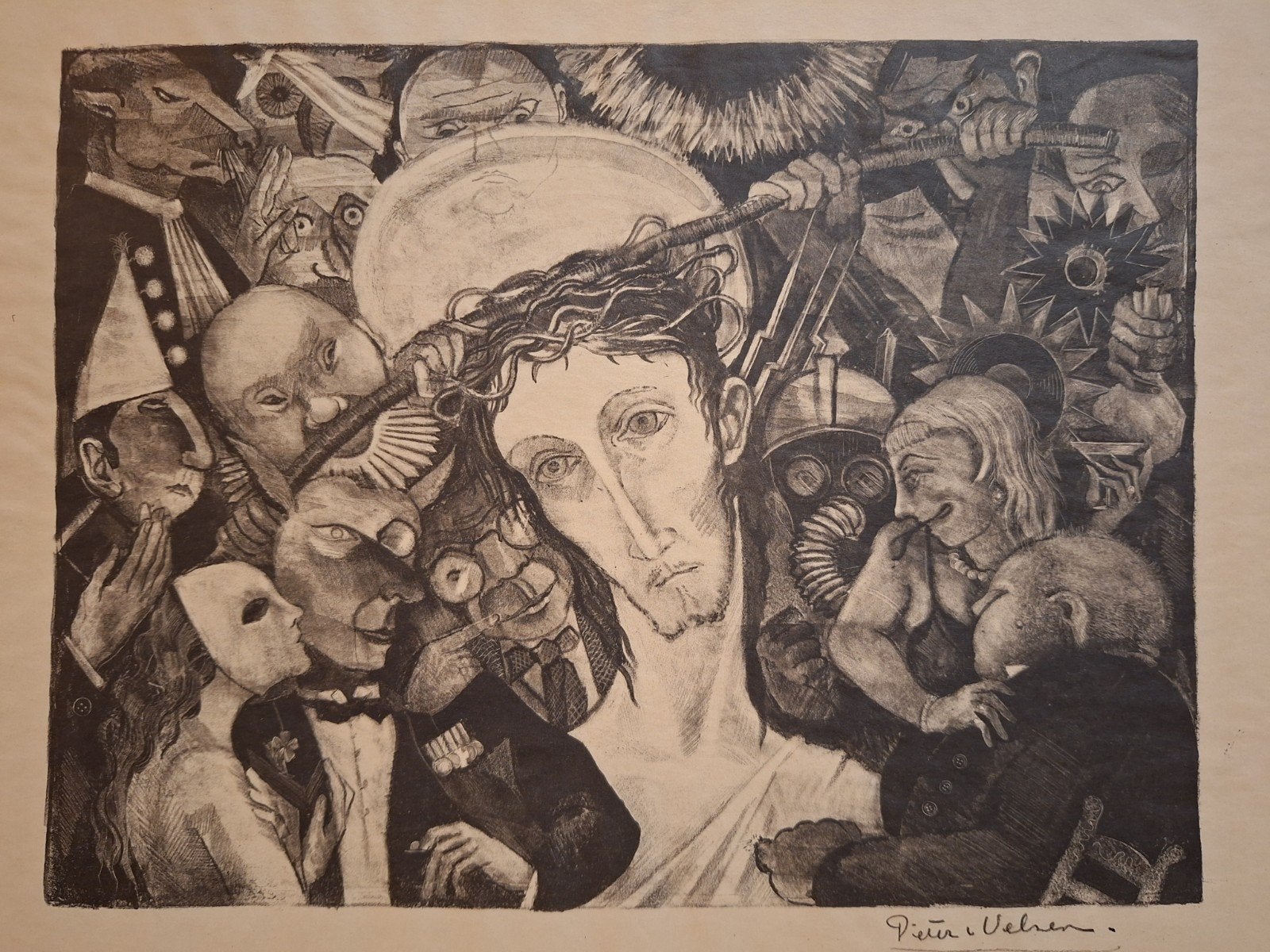 Lithografie Christus door Pieter van Velzen, 1950 - 1999, Religie, Ophalen of Verzenden, Origineel