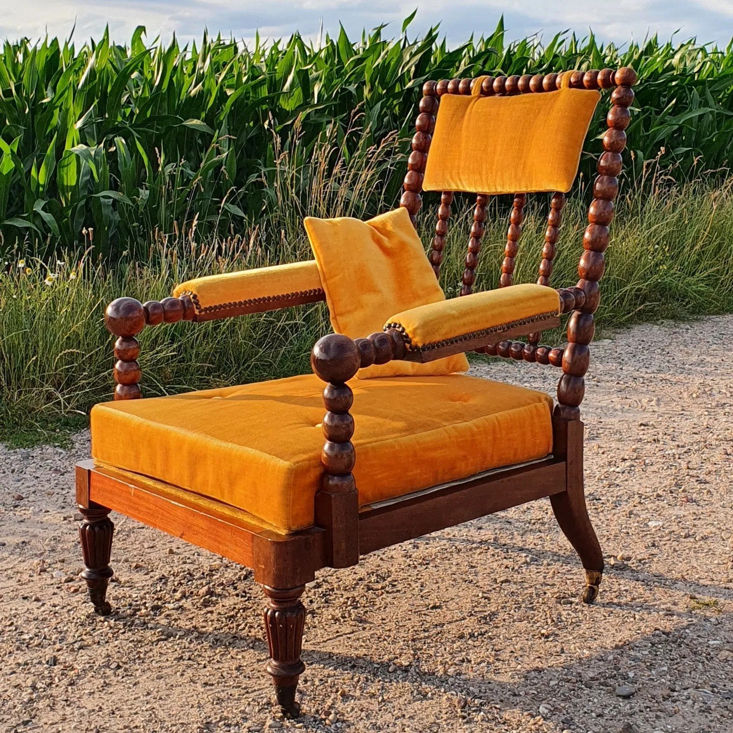 antiek bobbin turned fauteuil klosstoel, Ophalen