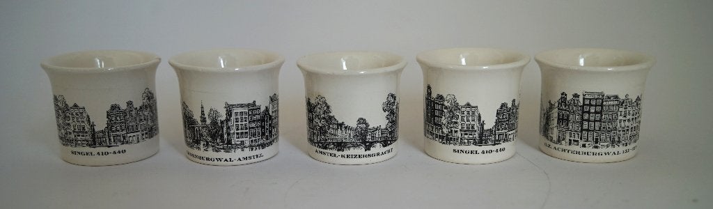 vintage Amsterdam boch 5x eierdop grachtenpand nutroma, Gebruikt, Vintage, Ophalen of Verzenden, Aardewerk