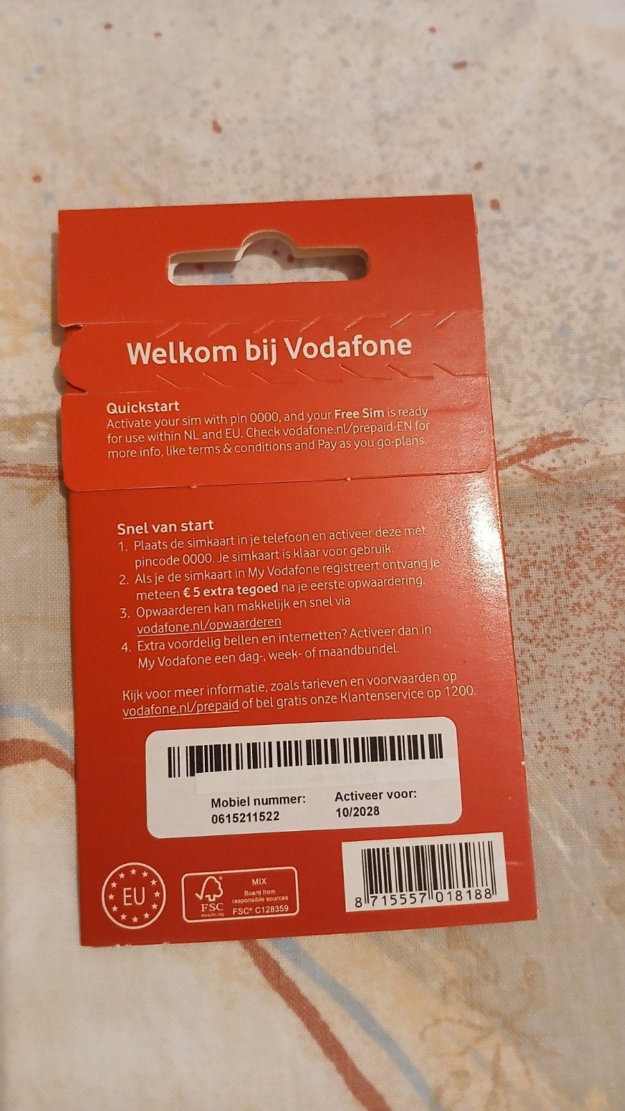 06-1521-1522 MOOI NUMMER VODAFONE PREPAID SIMKAART NUMMER, Ophalen of Verzenden, Nieuw, Vodafone, Simkaart
