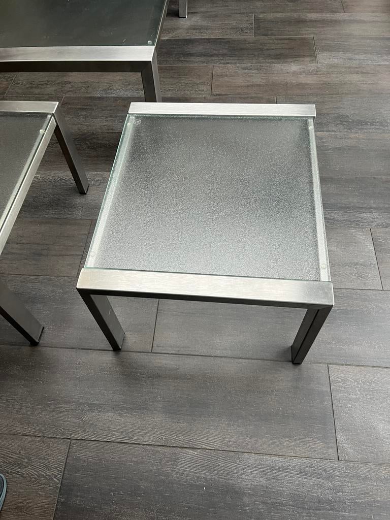 Salon tafel en Bijzettafel 2x, Huis en Inrichting, Tafels | Bijzettafels, Minder dan 55 cm, Metaal of Aluminium, Rond, Zo goed als nieuw