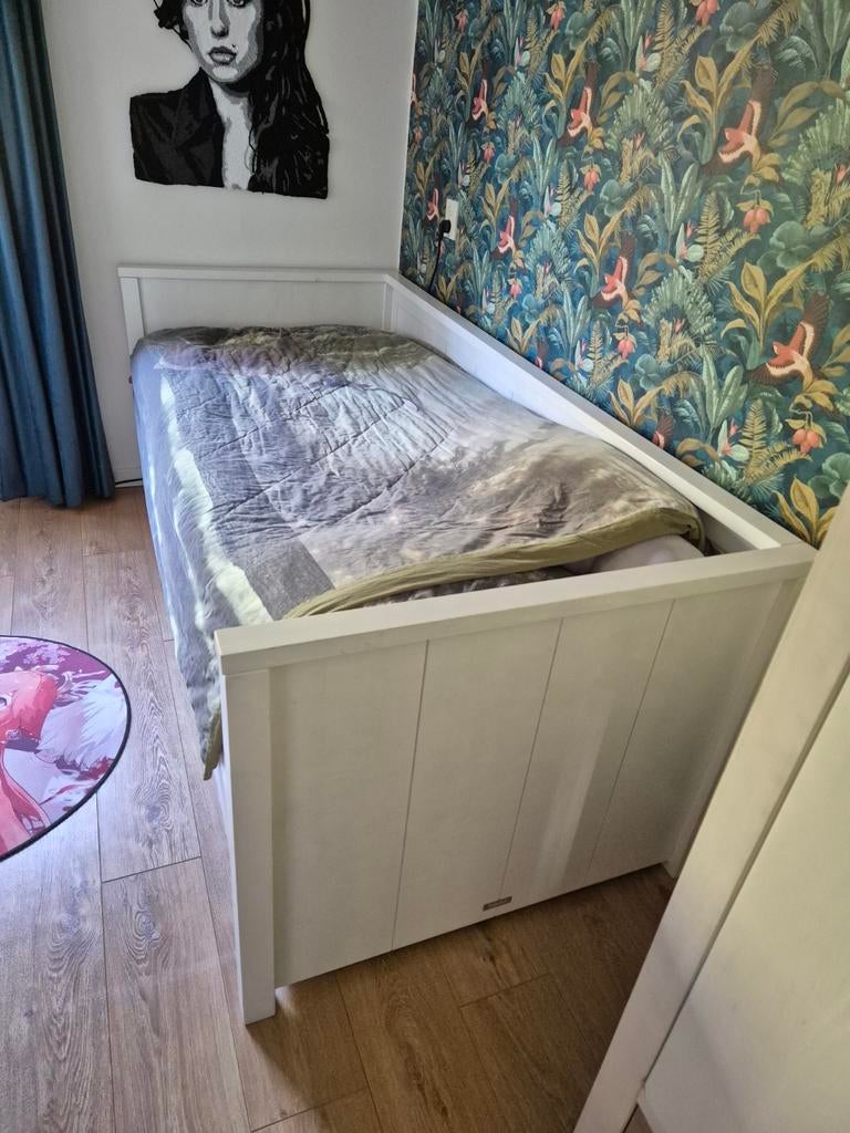 Bopita basic wood bed bedbank, Ophalen, Eenpersoons, Wit, 200 cm
