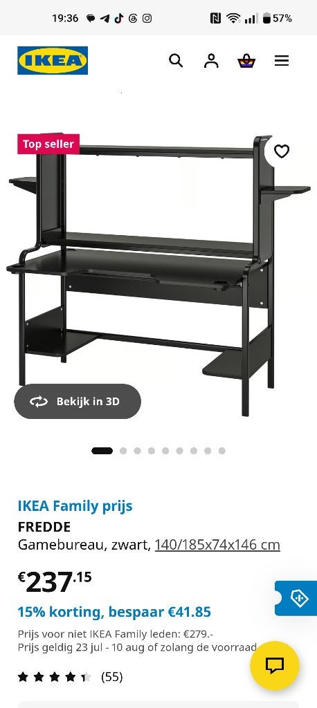 IKEA Gamebureau Zwart – Zo goed als nieuw!,140/185x74x146 cm, Ophalen of Verzenden, Zo goed als nieuw