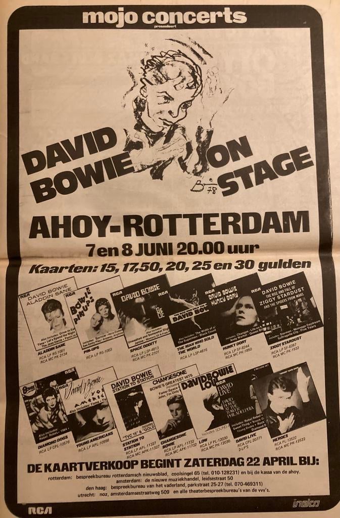 Paginagrote A3 advertentie DAVID BOWIE live Ahoy 1978, Verzamelen, Posters, Ophalen of Verzenden, Zo goed als nieuw, A1 t/m A3