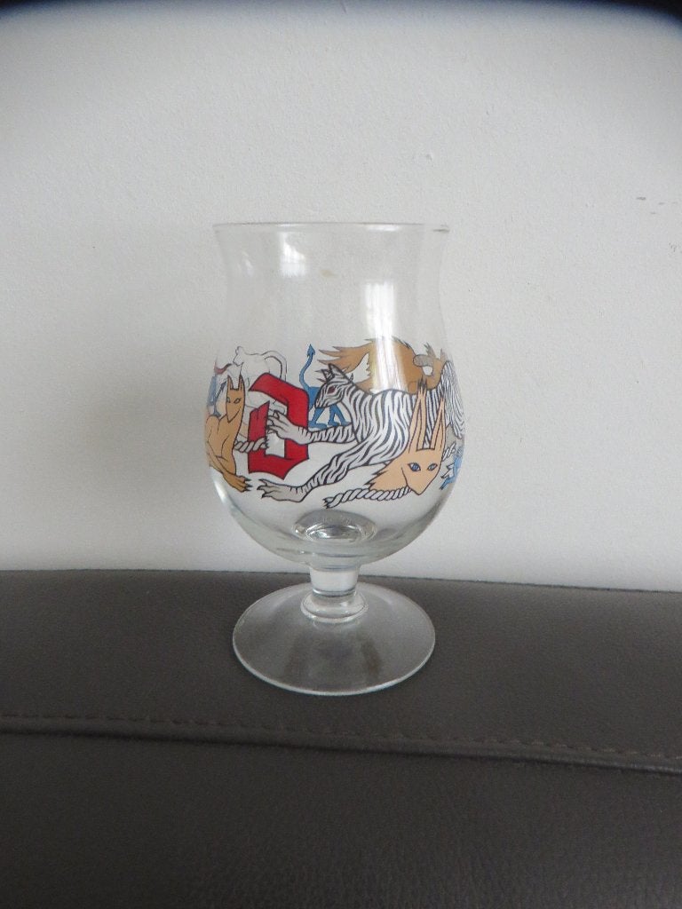Duvel bierglas met dierenprint - design Iwan Smit, Ophalen of Verzenden, Zo goed als nieuw, Glas of Glazen, Duvel