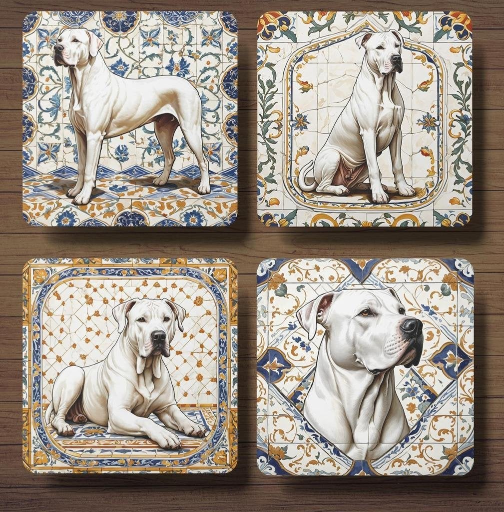 Argentijnse Dog Italiaans tegeltje onderzetters met houder, Ophalen of Verzenden, Nieuw, Glas of Kopje