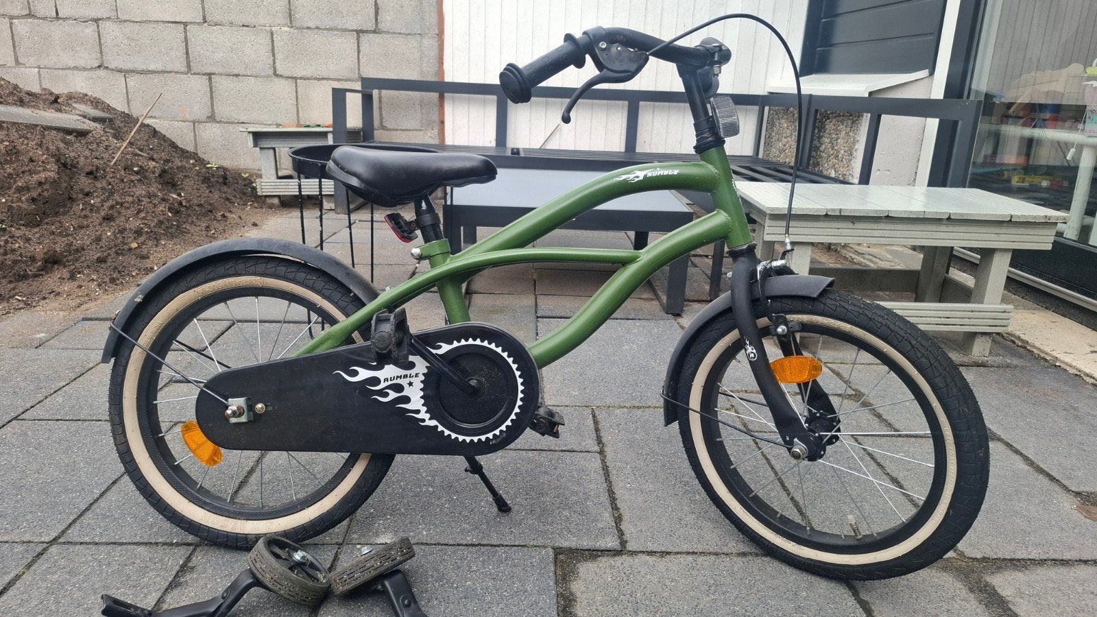 Nogan Rumble Kinderfiets 16 inch Leger Groen, Ophalen, Terugtraprem, Zijwieltjes, Nogan