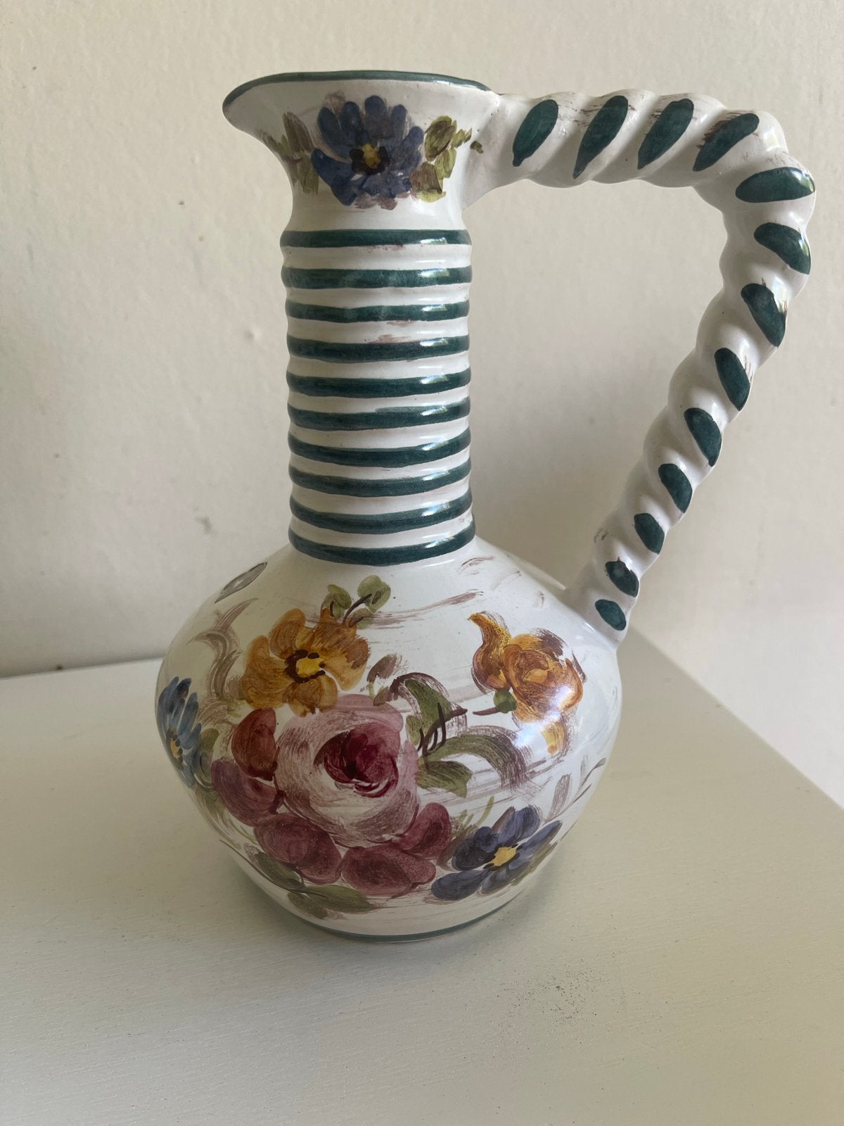 Vintage Ulmer Keramik Karaf met Bloemenmotief, Ophalen of Verzenden