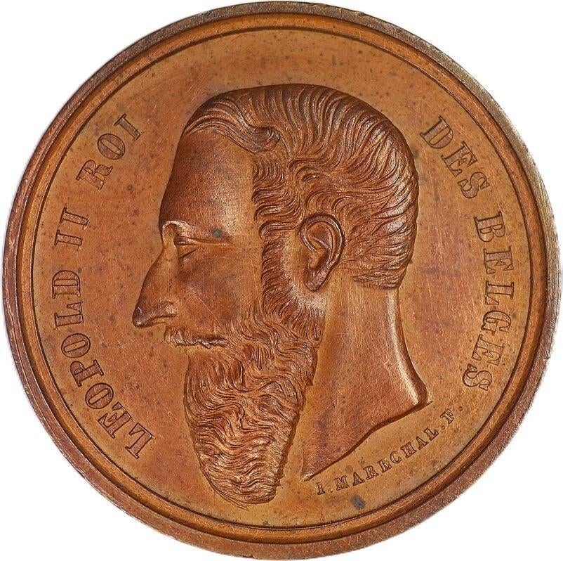 België penning Leopold II Landbouw Ourthe Amblève EF, Postzegels en Munten, Penningen en Medailles, Ophalen of Verzenden, Brons