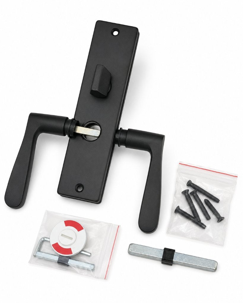 Zwarte Deurklinkset met Langschild, WC-Sluiting + vrij/bezet
