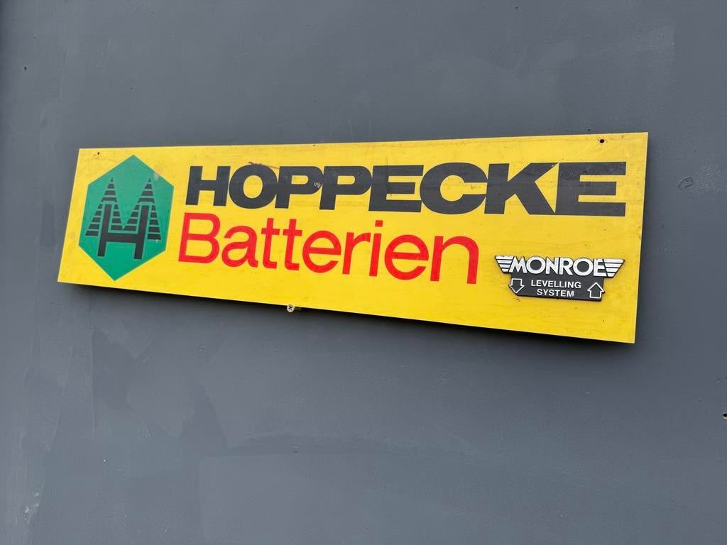 Hoppecke Batterijen Reclamebord - Vintage Garage Bord, Reclamebord, Gebruikt, ., Ophalen of Verzenden