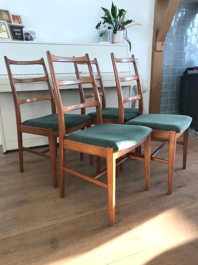 Set 4 Ulferts Tibro teak ladder stoelen vintage zweeds, Bruin, Ophalen of Verzenden, Nvt, Nvt