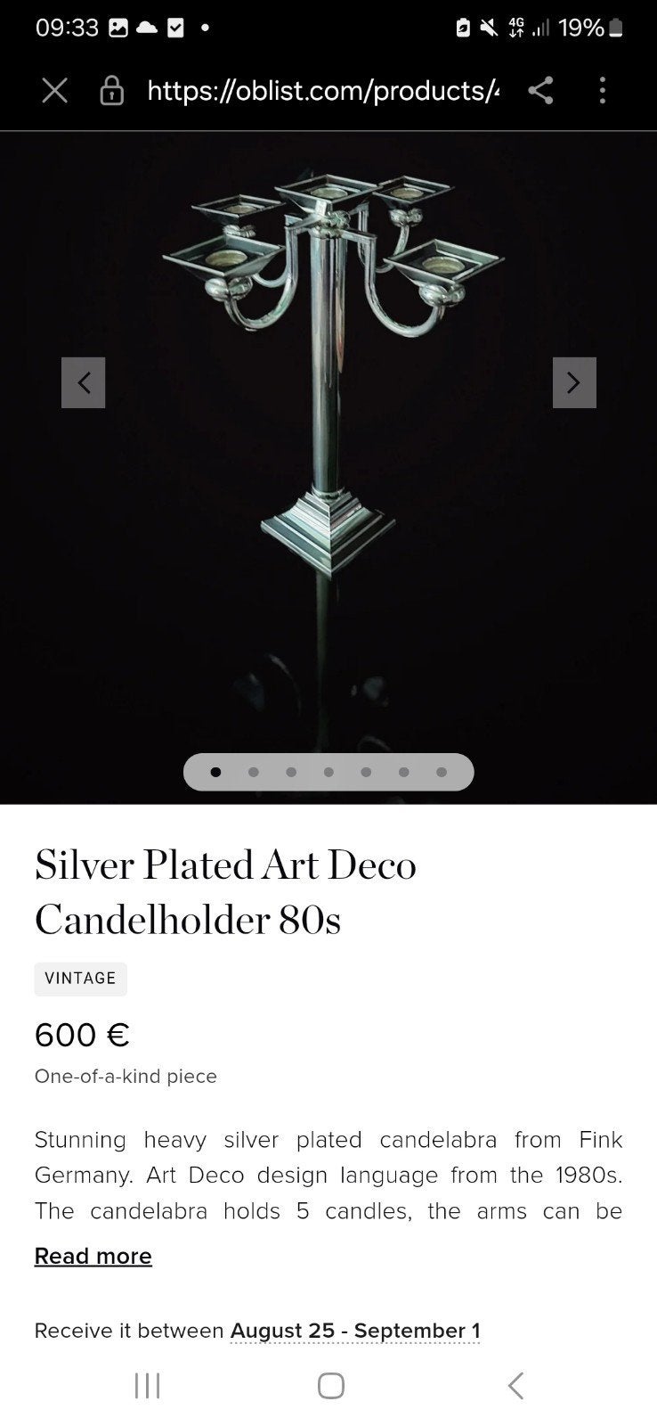 Verzilverde Art Deco Kandelaar uit de jaren '80, Ophalen of Verzenden