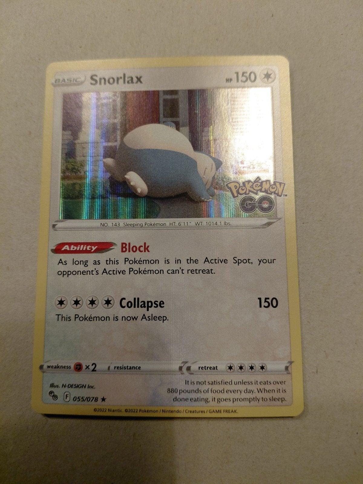 Snorlax 055 /078 holo, Ophalen of Verzenden, Zo goed als nieuw, Losse kaart
