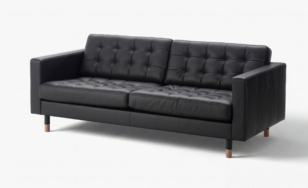 IKEA Landskrona driezitsbank zwart leer, Ophalen, Gebruikt, Driepersoons, Rechte bank