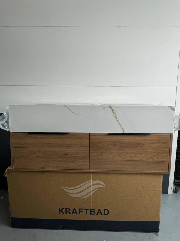 Kraftbad Badmeubel 120cm met stenen blad en 2 softclose lade, Ophalen, 100 tot 150 cm, Nieuw, Minder dan 100 cm