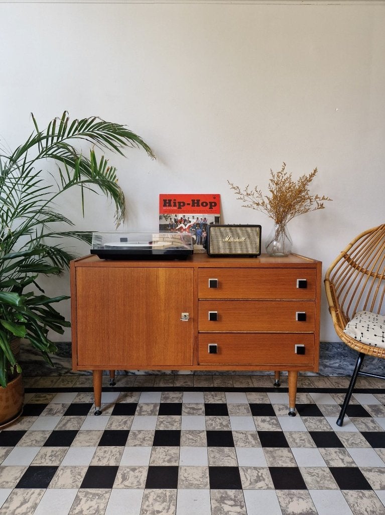 Vintage midcentury dressoir | platenspeler meubel | kast, Ophalen, Gebruikt, Hout, Vintage