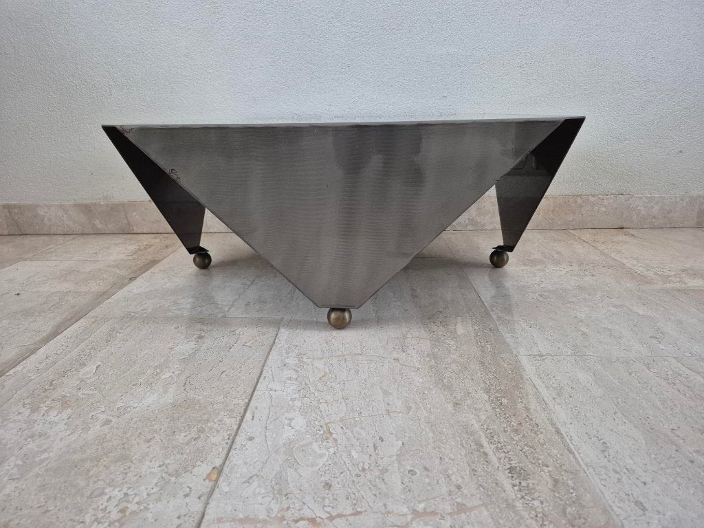 Transparant gelakte stalen bijzettafel - 60,5x60,5x28cm, Huis en Inrichting, Tafels | Bijzettafels, Ophalen, Minder dan 45 cm
