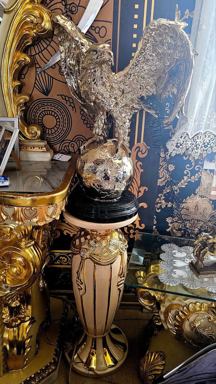 2 Grote Gouden Adelaar Decoratie met of zonder Sokkel, Gebruikt, Overige materialen, Ophalen of Verzenden, Klassiek