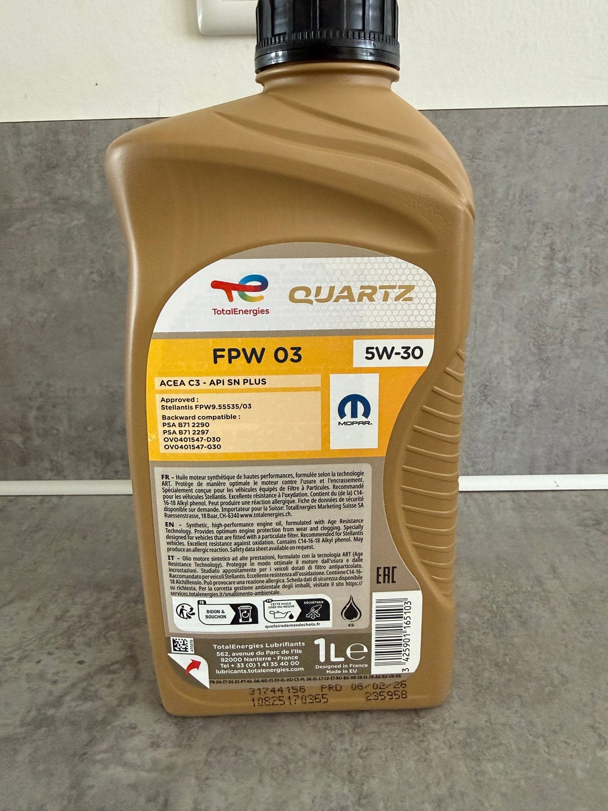 Total Quartz FPW 03 5W-30 Motorolie - 1 Liter, Ophalen, Nieuw, Universele onderdelen