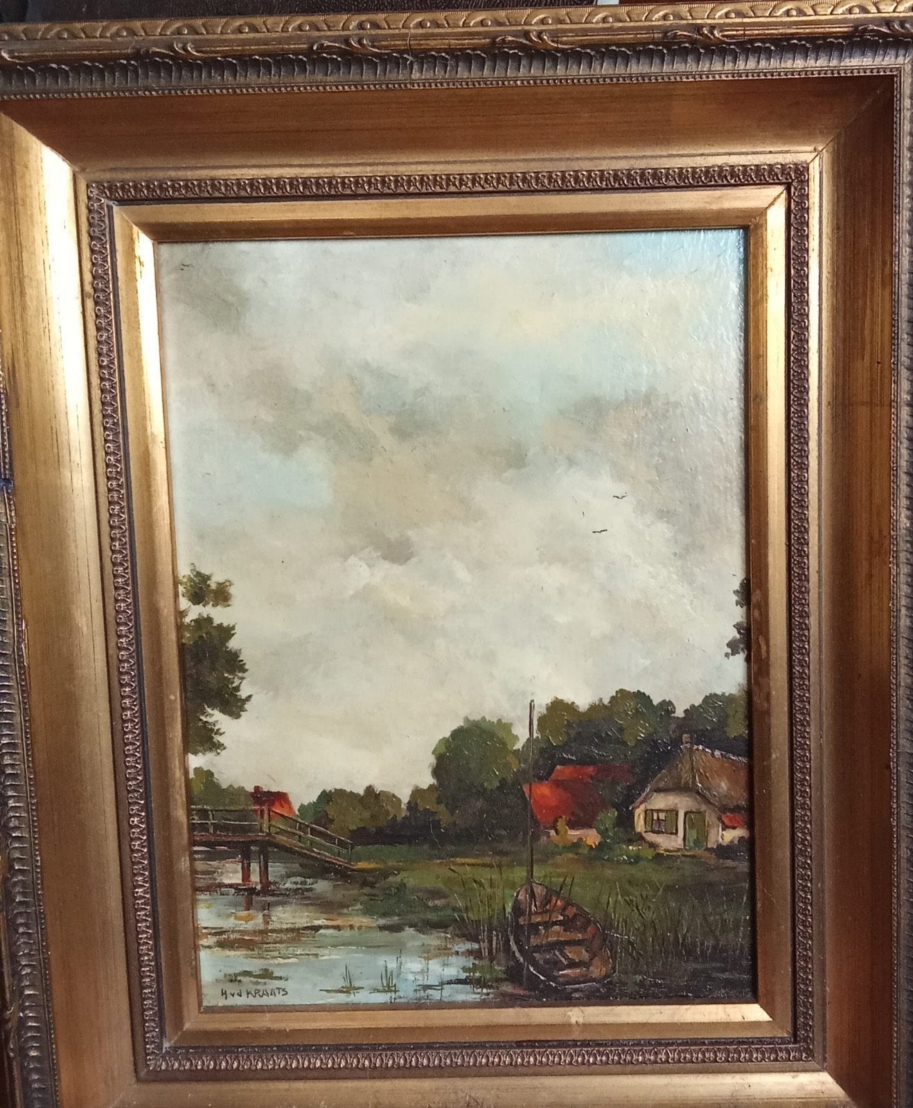Landschapsschilderij van H. van de Kraats, Veenendaal, Antiek en Kunst, Ophalen of Verzenden