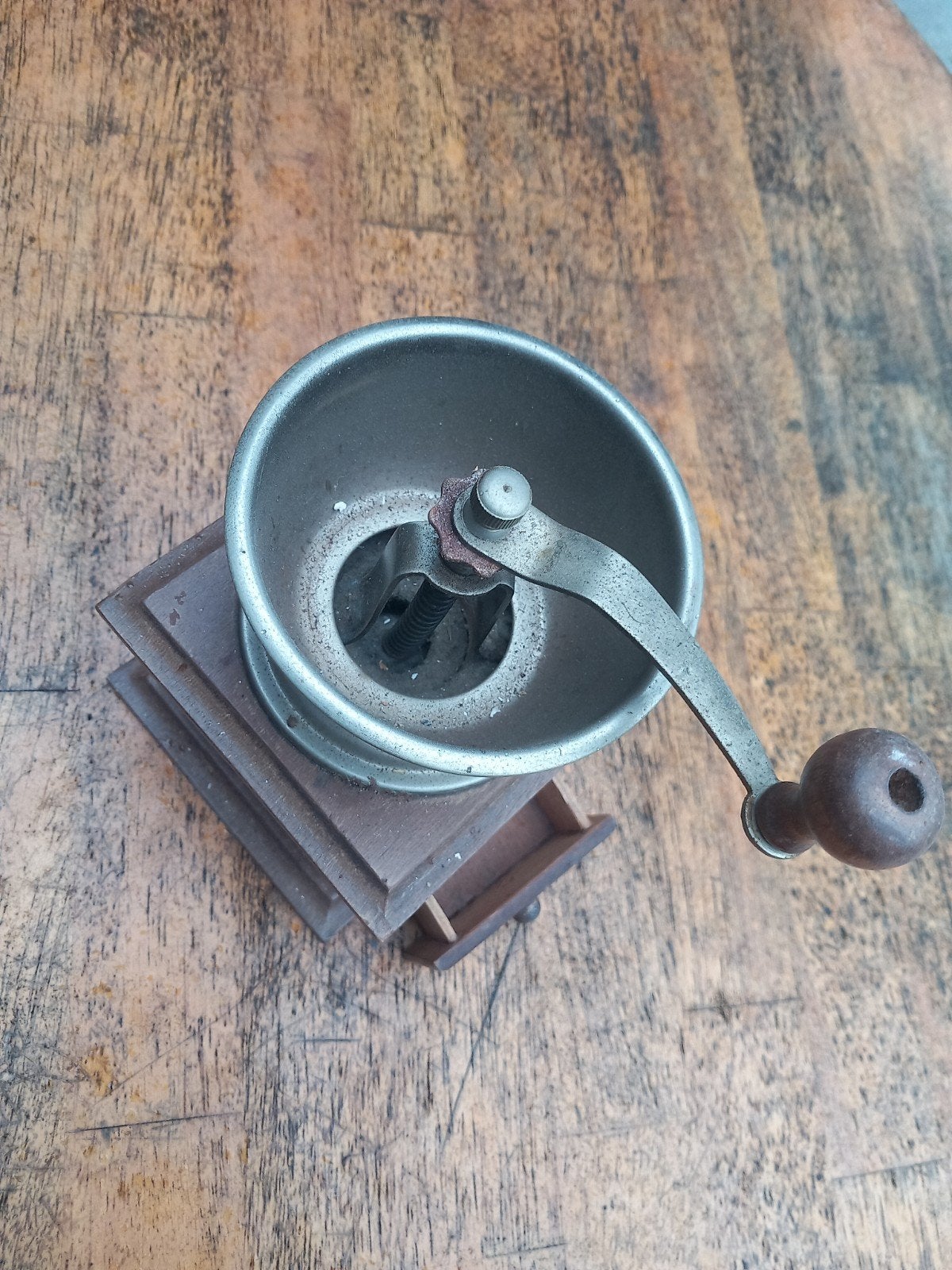 Antieke handmatige koffiemolen met lade, Ophalen of Verzenden