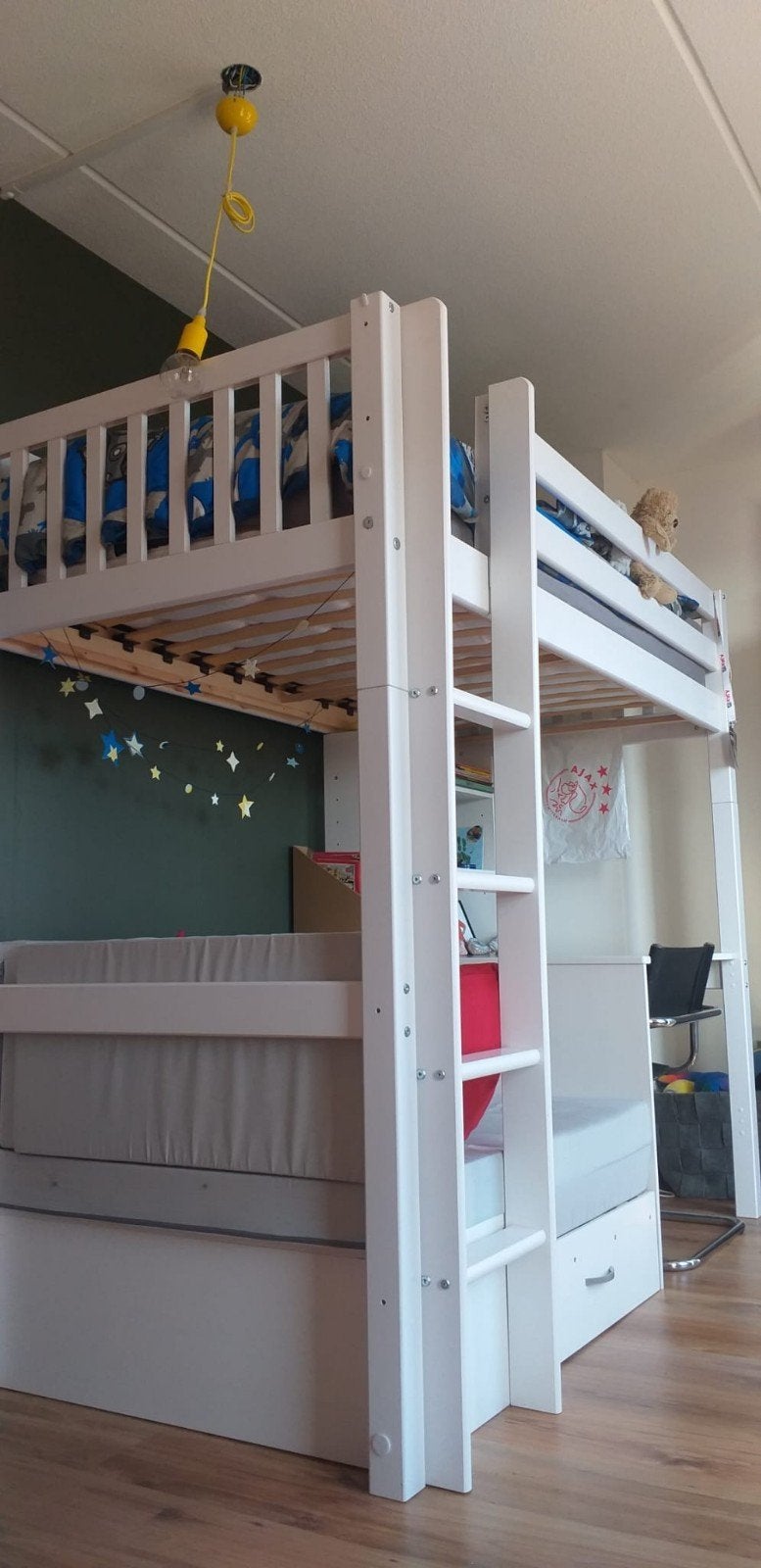 Hoogslaper met bureau en bankje (B90-L200-H183), Ophalen, Eenpersoons, 90 cm, Hoogslaper