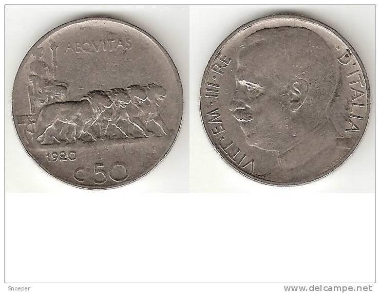 italy 50 cent. 1920 km 61.2 reeded edge vf cat. val 100$, Ophalen of Verzenden, Italië, Losse munt