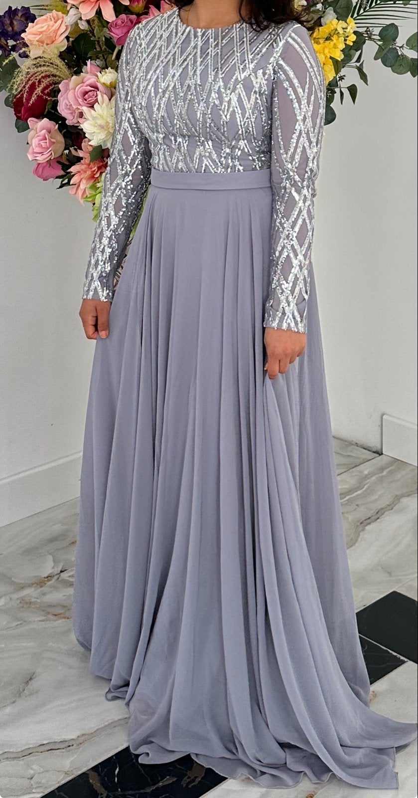 Elegante Galajurk met Pailletten - Maat M, Kleding | Dames, Ophalen of Verzenden, Zo goed als nieuw, Maat 36 (S), Grijs
