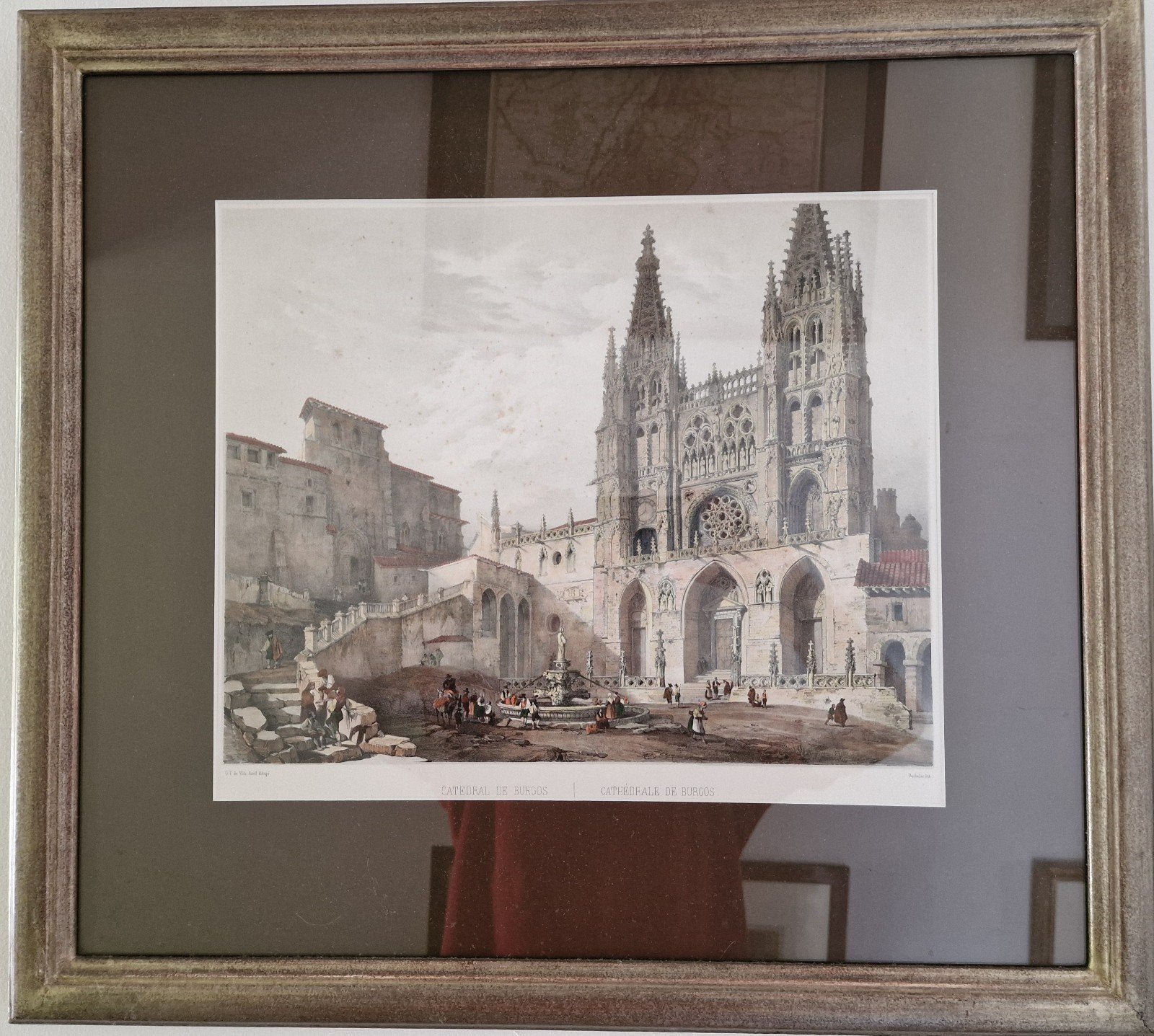 De Kathedraal van Burgos - Litho uit 1844, Origineel, Ophalen, Landschappen, Lithografie