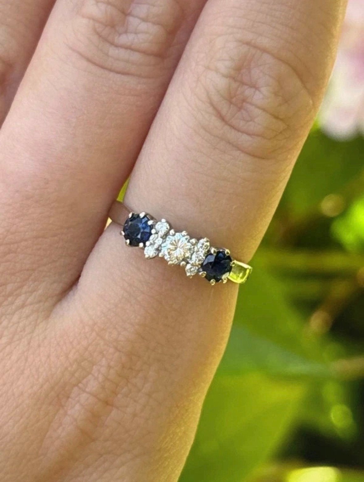 14 karaat gouden ring met saffier en diamant, Sieraden, Tassen en Uiterlijk, Zo goed als nieuw, 17 tot 18, Dame, Goud