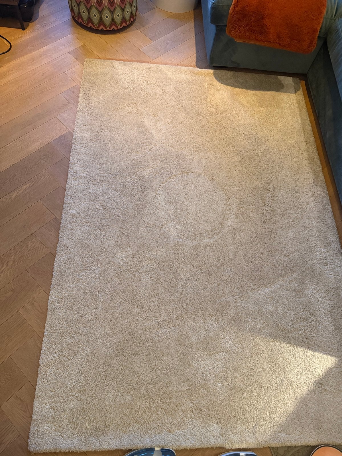 IKEA STOENSE Vloerkleed Laagpolig Ecru 133x195 cm, Ophalen, Gebruikt, 100 tot 150 cm, Crème