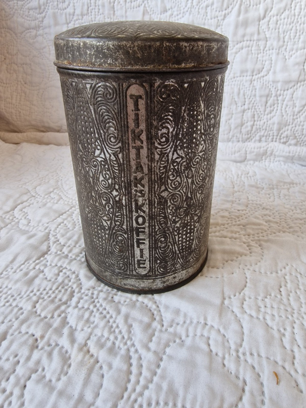 Vintage blikken bus 'Tiktak Koffie' met reliëf, Ophalen of Verzenden