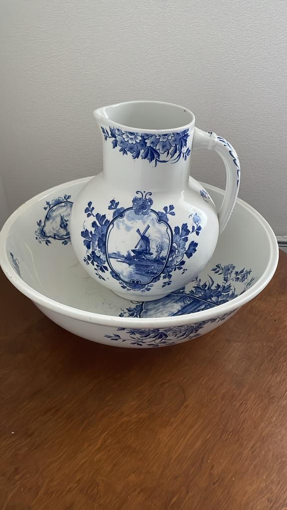 Antieke Delfts Blauwe Wasbak/Schaal met Landschap, Ophalen