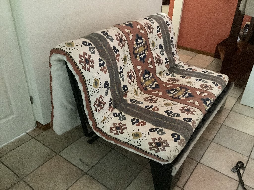 Te koop opklap bed/bank, Ophalen, Meerkleurig, 140 cm, Zo goed als nieuw