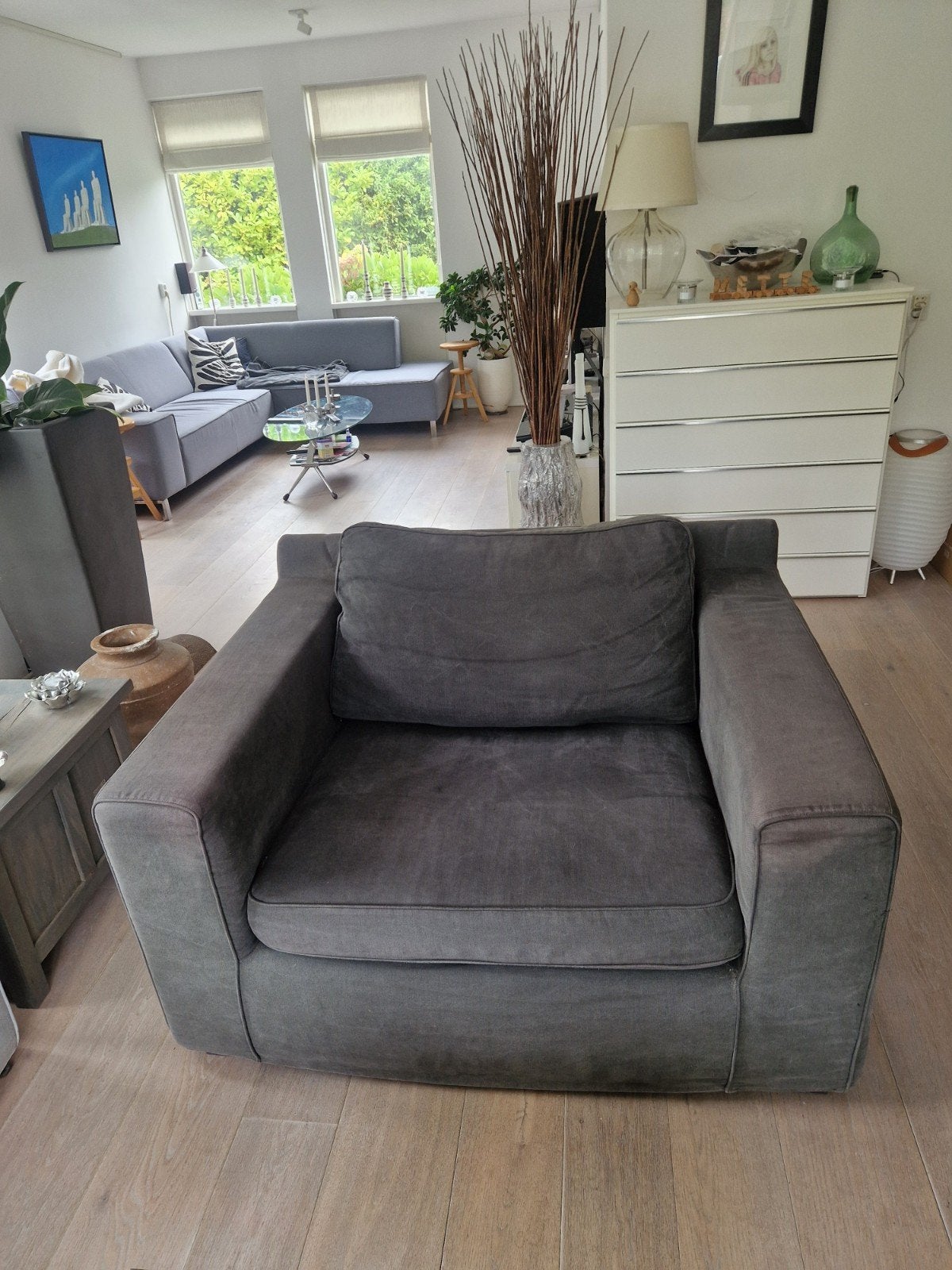 Comfortabele grijze fauteuil (s) (Loveseats) merk Montel, Ophalen, 100 tot 125 cm, Zo goed als nieuw, 100 tot 125 cm