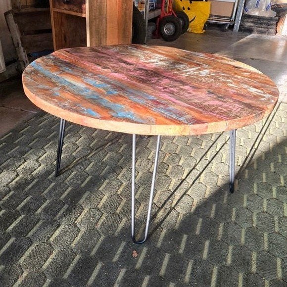 80cm ronde salontafel van gerecycled hout, Huis en Inrichting, Ophalen, 50 tot 100 cm, Rond, 50 tot 100 cm
