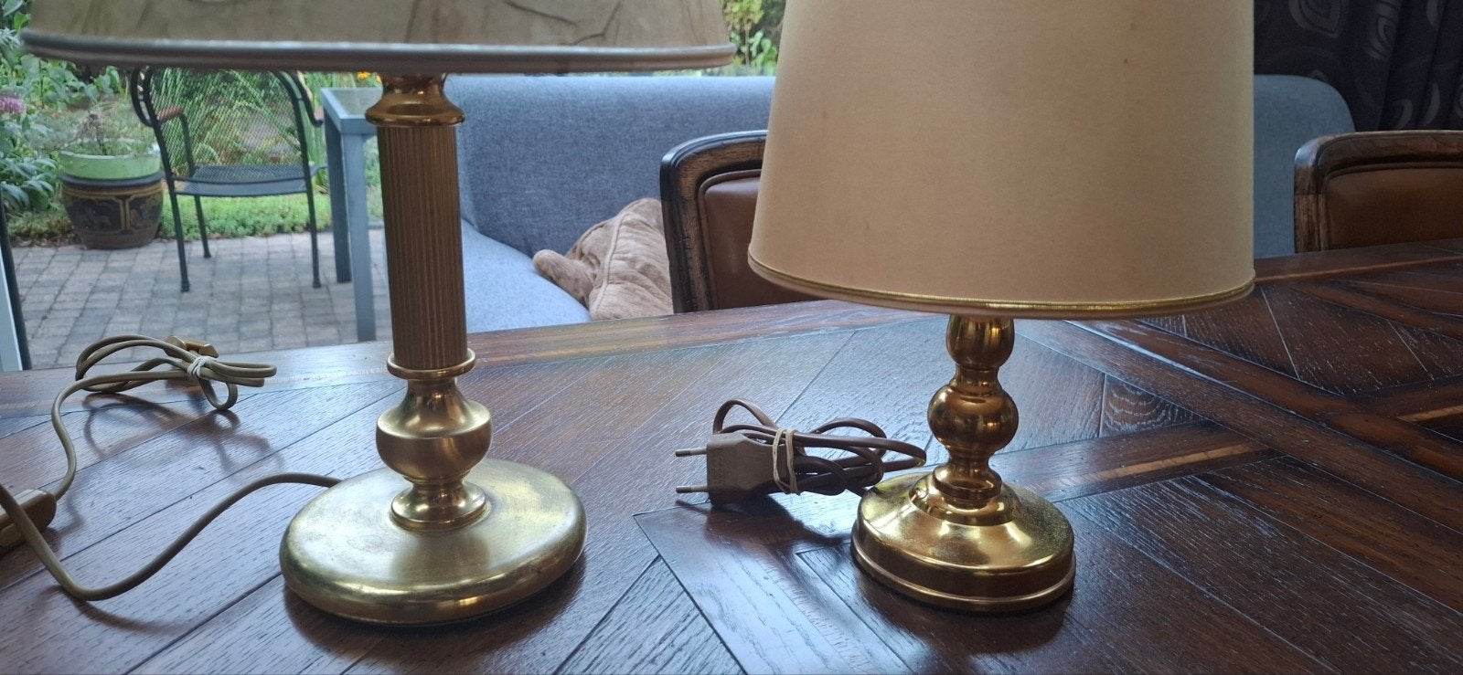 Set van 2 Herda tafellampen - Messing met kap, Huis en Inrichting, Gebruikt, Overige merken, Met kap, Textiel