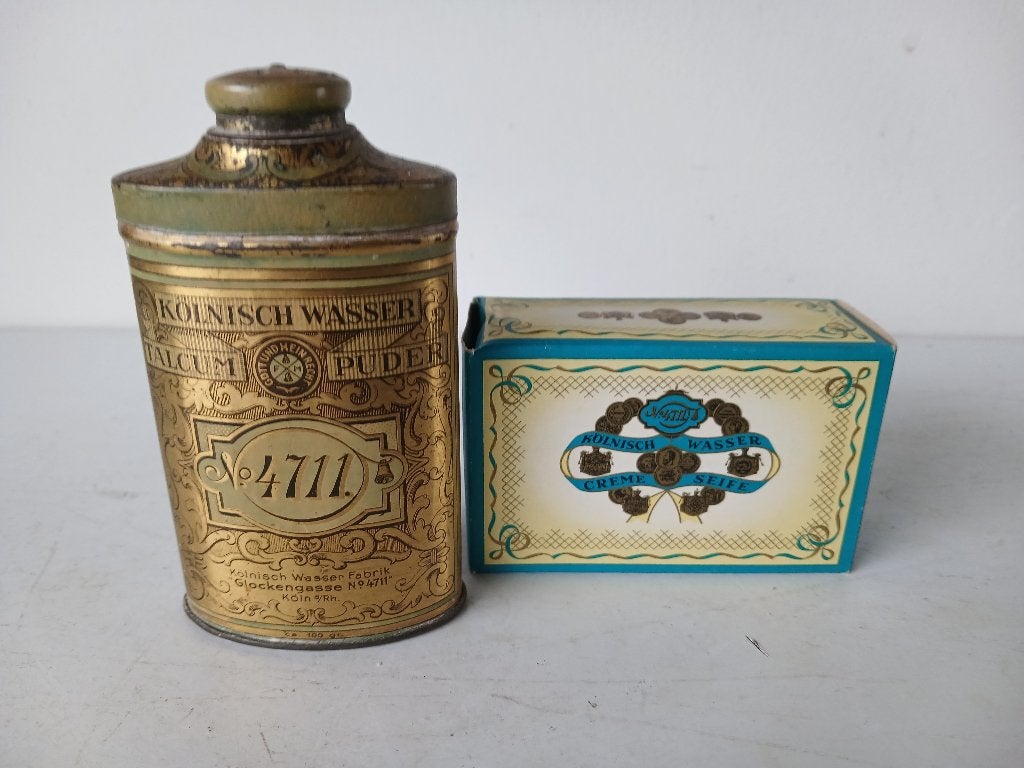 VINTAGE   jaren 50 !!! Muelhens 4711 talkpoeder en zeep, Verzamelen, Parfumverzamelingen, Verzenden, Gebruikt, Overige typen, Gevuld