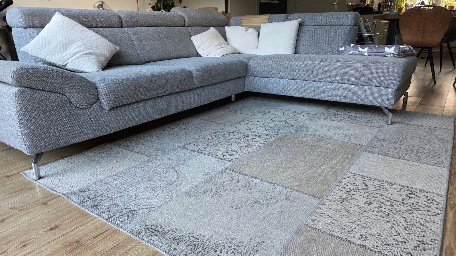 Patchwork Vloerkleed - 50% Wol, 50% Katoen - Lichtblauw, Ophalen, Gebruikt, Blauw, 150 tot 200 cm