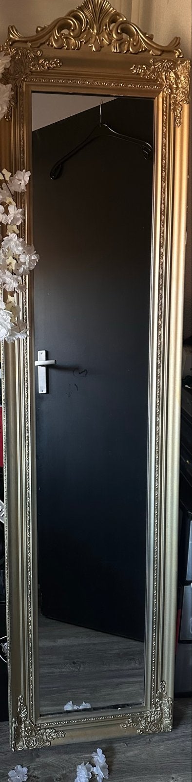 Grote gouden spiegel met barok lijst, Ophalen, Gebruikt, 150 tot 200 cm, Rechthoekig