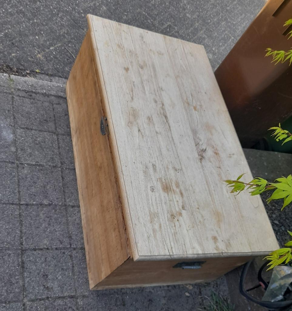 Teak houten opbergkist of salontafel, Ophalen, Gebruikt, 50 tot 100 cm, Vierkant