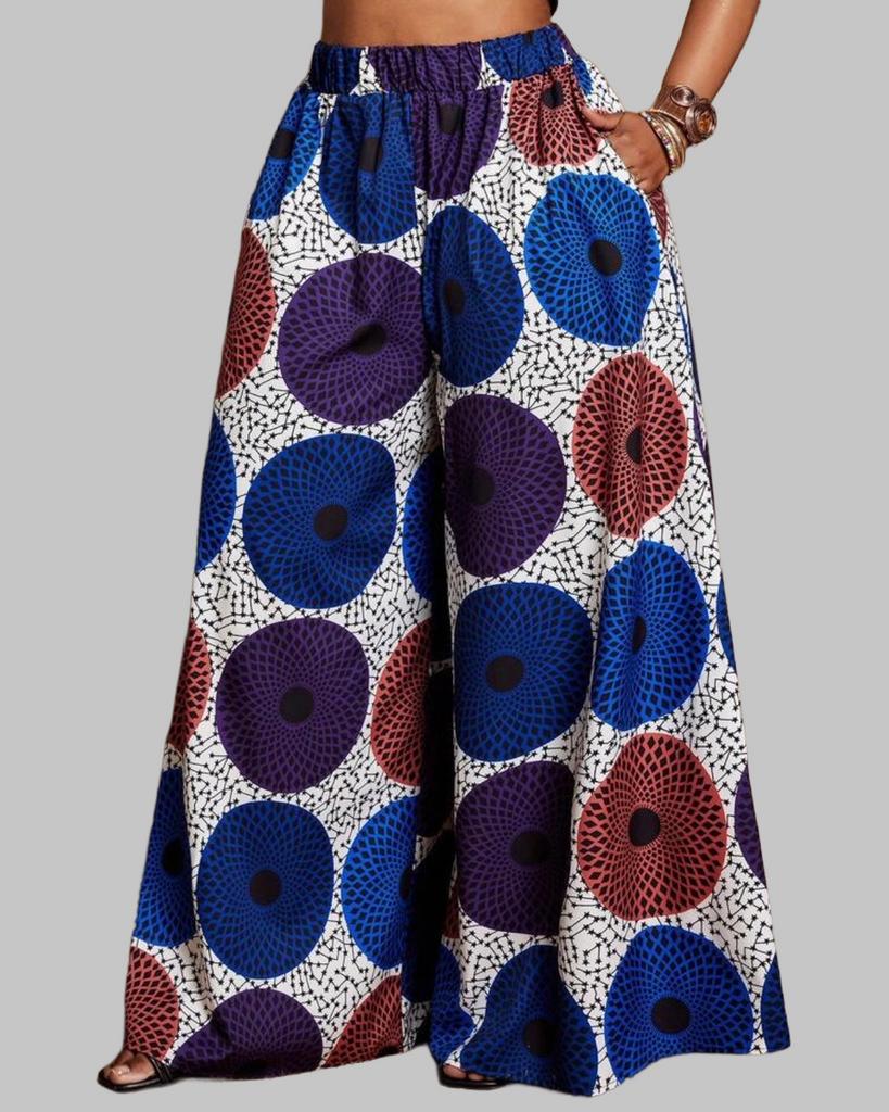Afrikaanse print palazzo broek met wijde pijpen (44-52), Verzenden, Nieuw, Blauw, Broek of Spijkerbroek