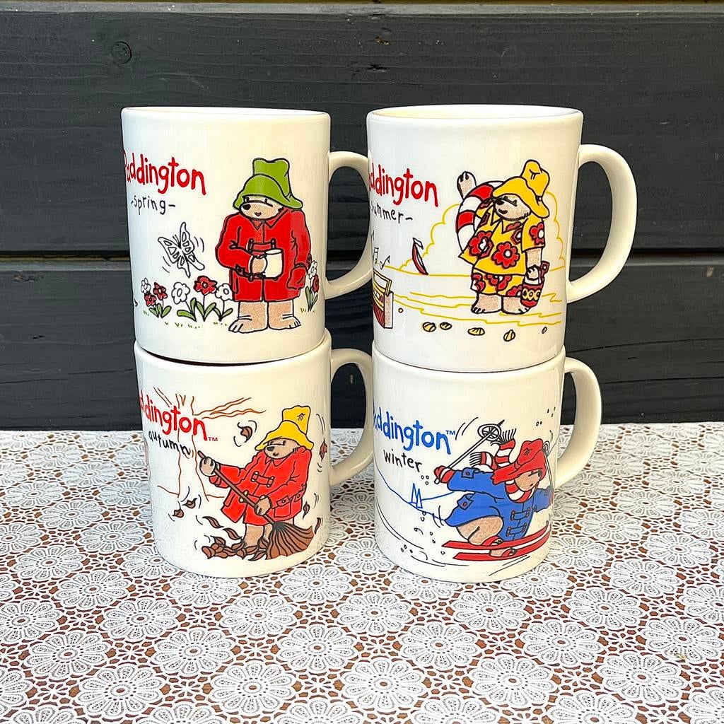 Set vintage Paddington Douwe Egberts mokken, Huis en Inrichting, Keuken | Servies, Zo goed als nieuw, Kop(pen) en/of Schotel(s)