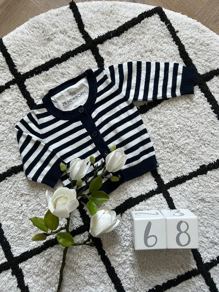 Heel goed blauw wit streep Z8 Newborn baby vest cardigan 68, Z8, Ophalen of Verzenden, Zo goed als nieuw, Truitje of Vestje